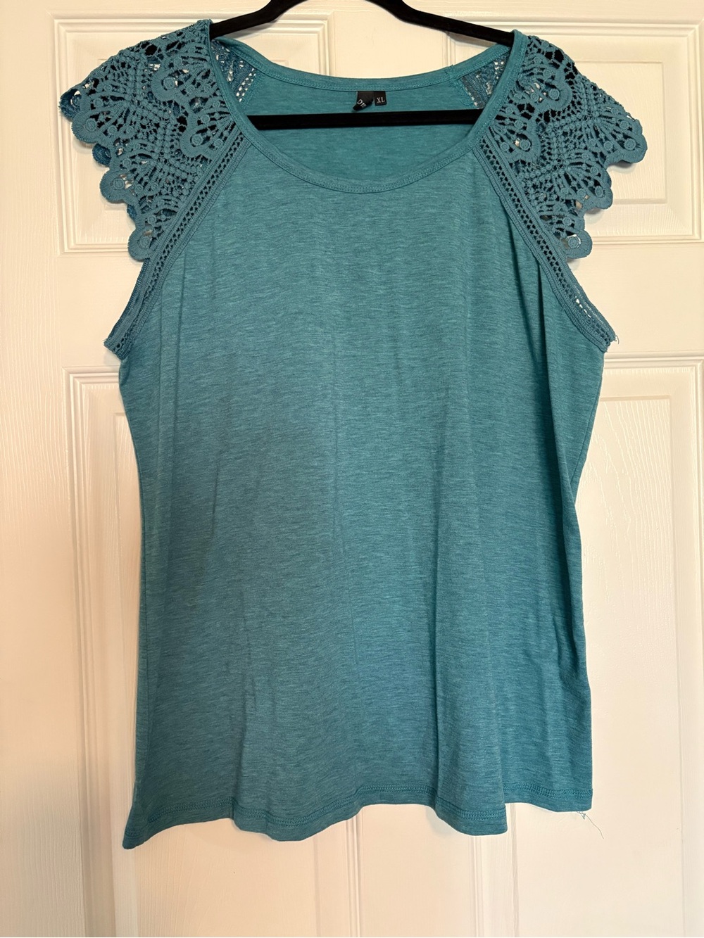 Women's Teal Crochet-Shoulder Tank Top
